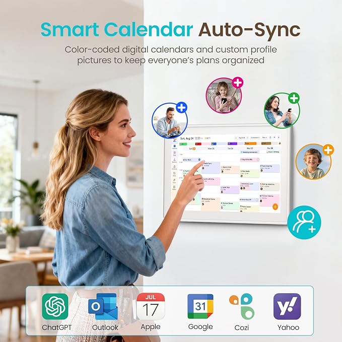 15.6’’ Digital Calendar Frame Wall Touchscreen Electronic Calendar, Smart Family Planner for Schedule, Chore Chart & Meals Task Organizer, Digital Photo Display, Wall & Desk Mountable, White