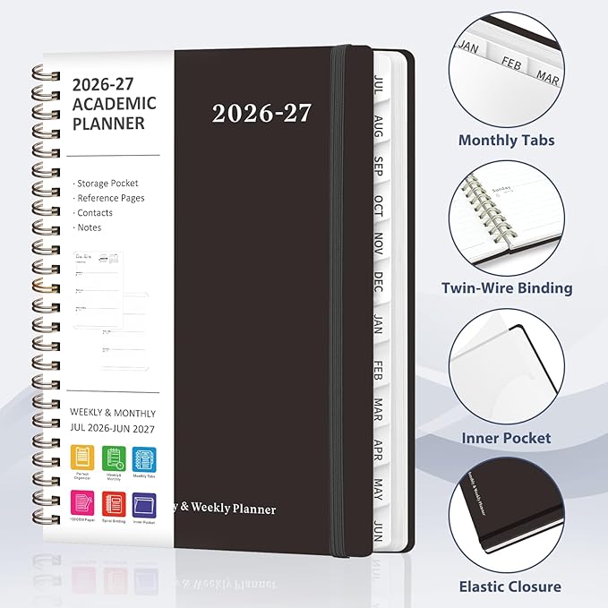 Planner 2026-2027, Weekly and Monthly Academic Year Calendar Planner, July 2026 - June 2027, Daily Agenda Book for Office School Supplies, A5(6.3'' x 8.5'')