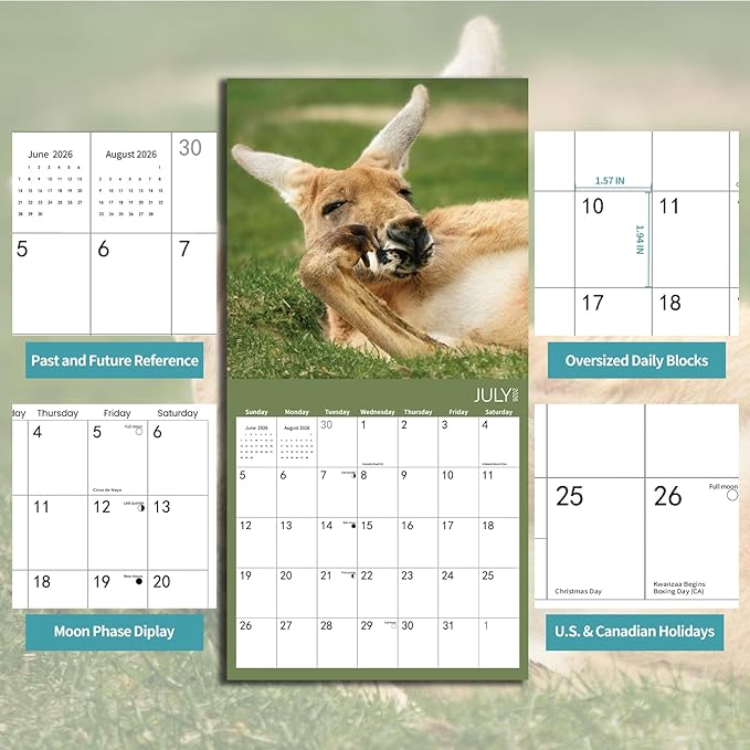 2026 Wall Calendar Funny Animal, 14 Months Hangable Wall Calendars, 12" x 24" (Open), Thick Glossy Paper, Organizing & Planning