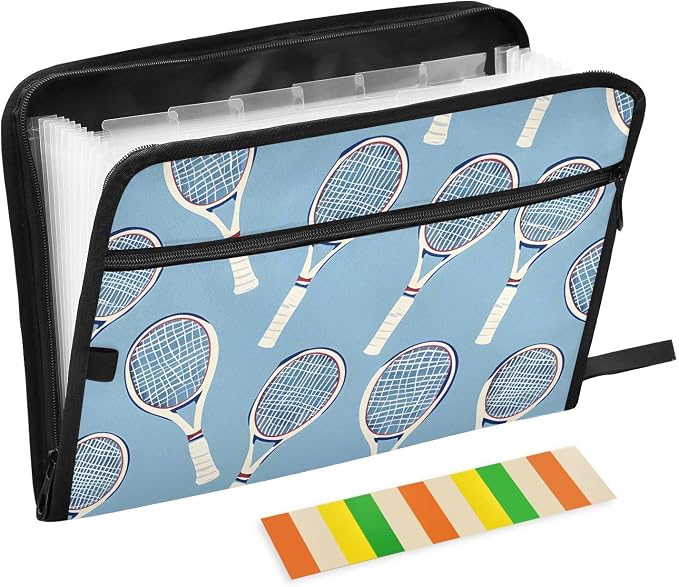 Expanding File Folder Tennis Racket Blue Accordion File Organizer 13 Pockets Document Organizer with Zipper Labels A4 Letter Office Storage