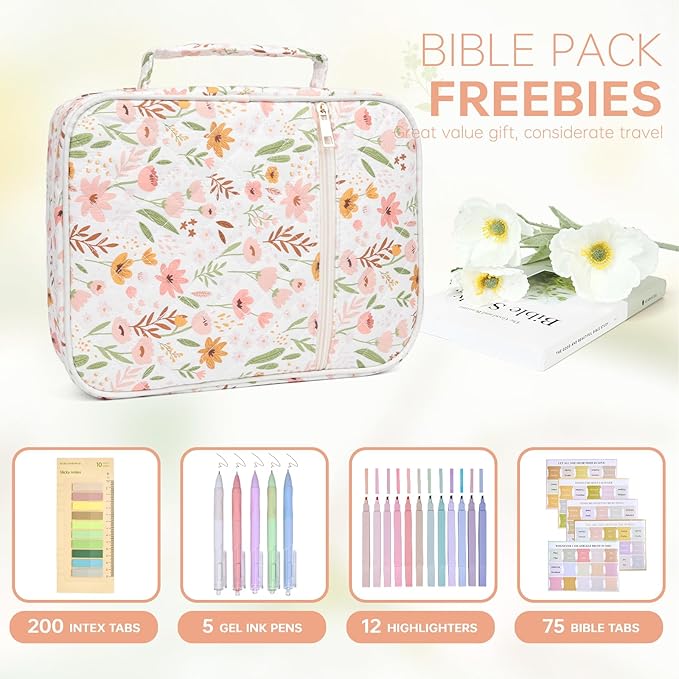Bible Cover Case for Women Large Bible Cover with Durable Handle Quilted Bible Carrying Case for Girls Bible Study Supplies Accessories (Vintage Garden Trellis, Vintage Garden Trellis)