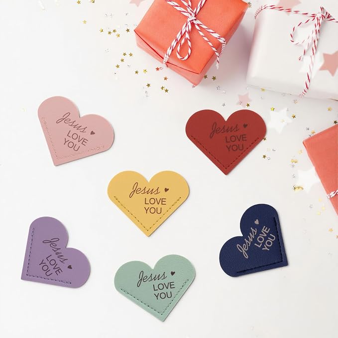 Leather Heart Bookmarks, 6pcs Cute Corner Page Book Marks, Jesus Love You,for Inspirational Religious Gifts Book Accessories (6pcs)