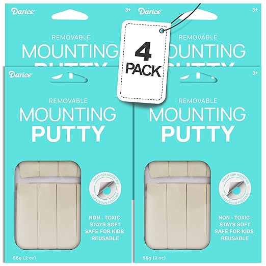 Darice Mounting Putty 4-Pack - Removable Non-Toxic Sticky Tack Poster Putty 2oz x 4 - Reusable Sticky Wall Adhesive - Versatile Application Paper, Wood, Metal, Plastic and More