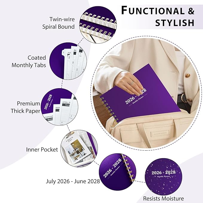 2026-2028 Monthly Planner - 2 Year Monthly Planner Calendar 2026-2028, Jul 2026 - Jun 2028, 8.5" x 11", 24 Months, Spiral-Bound, Tabs, Holidays, Notes, Ideal for School Office Home Planning