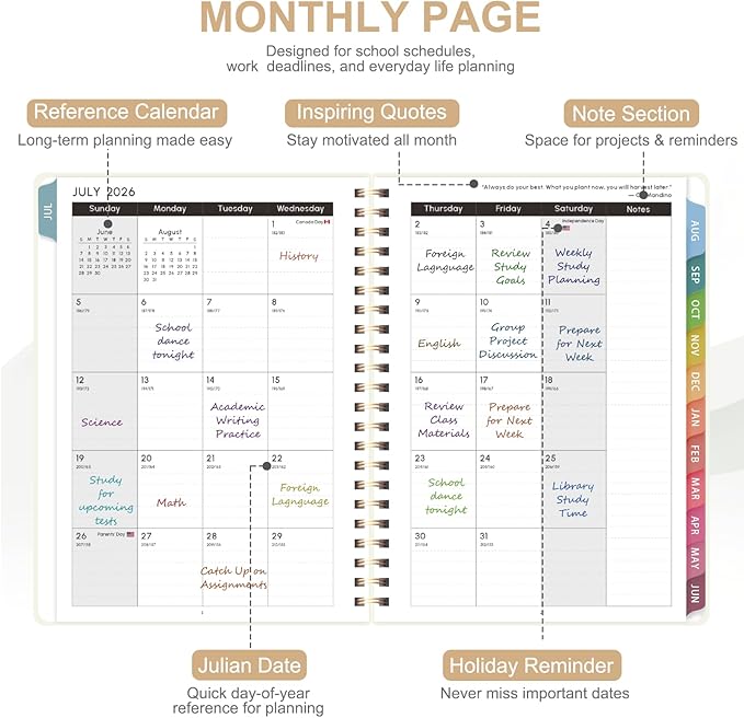 Planner 2026-2027, Weekly and Monthly Academic Year Calendar Planner, July 2026 - June 2027, Daily Agenda Book for Office School Supplies, Letter Size(8.5'' x 11'')
