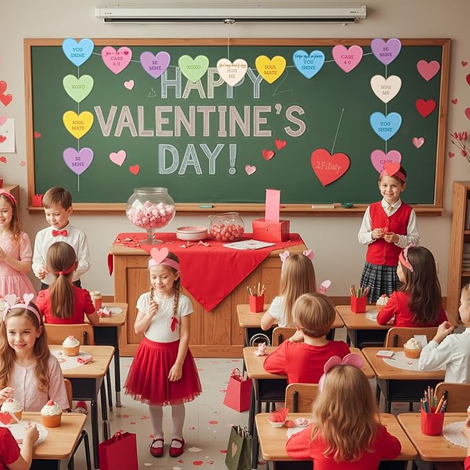 Taobary 24 Pcs 7.08 Inch Large Heart Cutouts Paper Valentine's Day Conversation Heart Shaped Cutouts Craft Pastel Valentine Bulletin Board Decorations for Classroom Poster Wall Decor Party Supplies