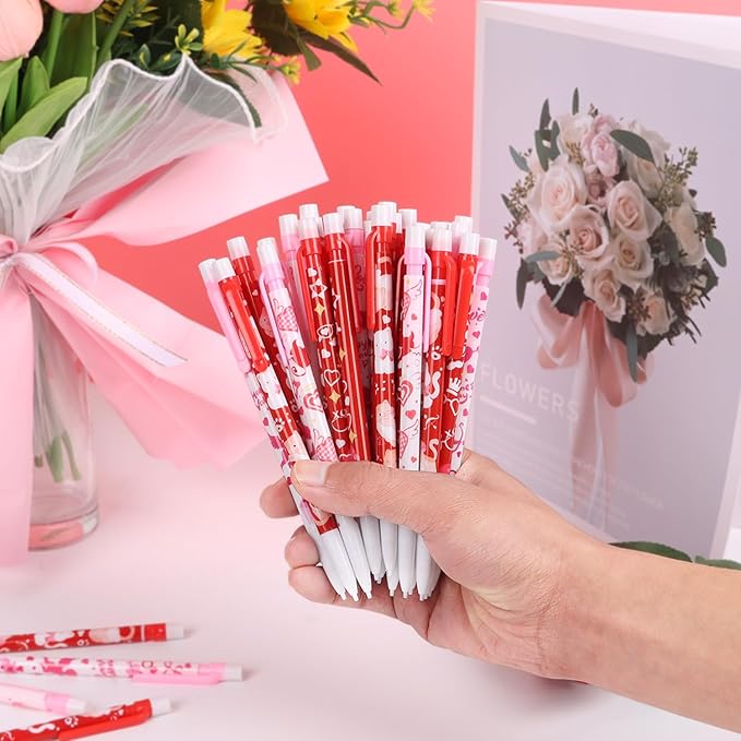 DIYASY 48 Pcs Valentines Mechanical Pencils, Valentine's Day Machine Pencil Bulk with Erasers Party Favor Supplies Classroom Rewards Prizes Stationery Decorations