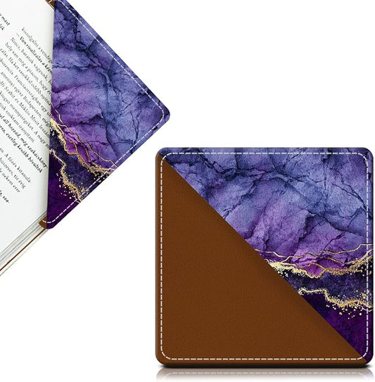 Cute Leather Bookmarks, Fun Triangle Making Corner Bookmark, Book Accessories for Reading Book Lovers, Unbreakable Page Markers for Women Men Luxury Purple Marble