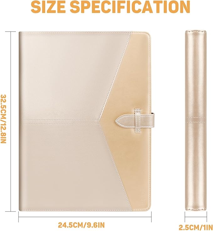 Toplive Executive Resume Padfolio Folder Business Portfolio Interview Presentation Legal Writing Pad Organizer with Card Holder Document Sleeve for Men Women, Gold