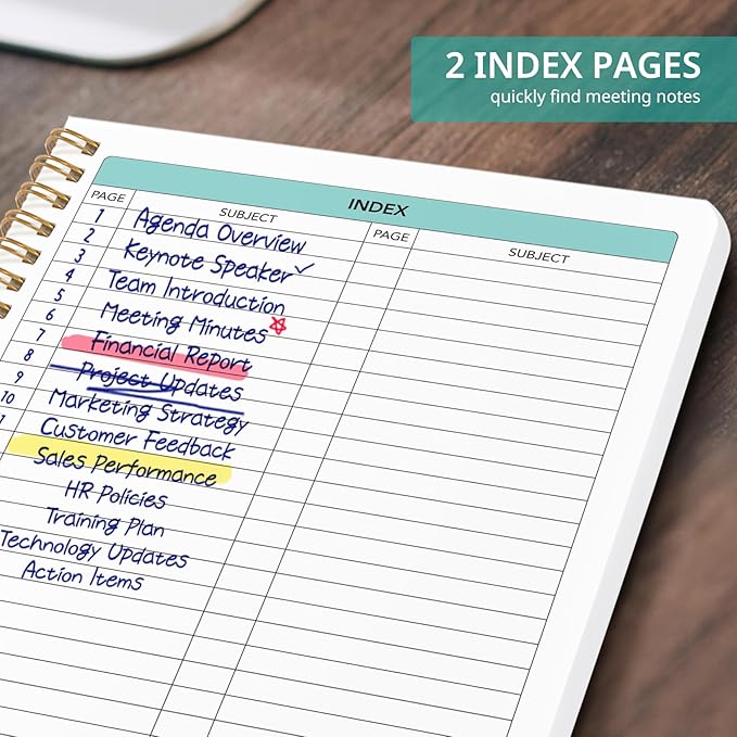Meeting Notebook for Work Organization - Work notebook with action items, Meeting Minutes Planner Notebook, Perfect Office Supplies for Men & Women - Garden
