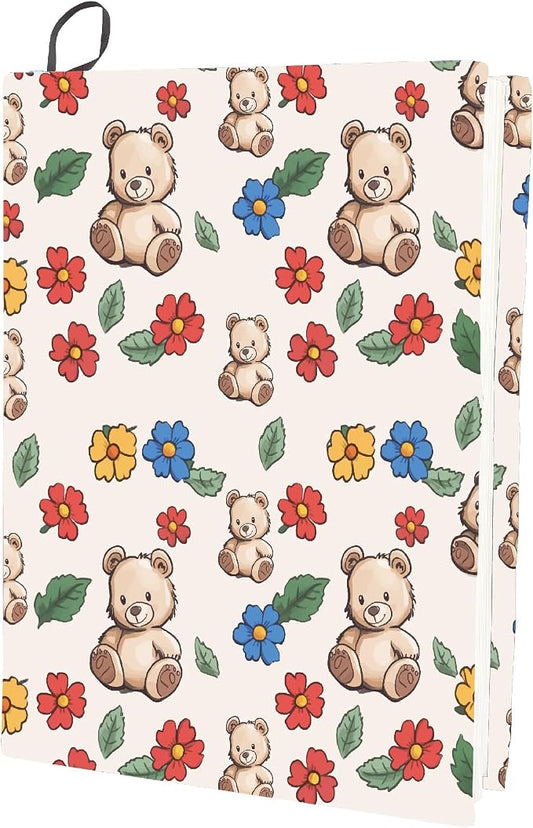 CRASPIRE Stretch Book Cover Elastic Book Sleeve Large Teddy Bear Flower Stretchable Bible Covers Cloth Reusable Notebook Wraps for Paperback Hardcover Textbook Protection