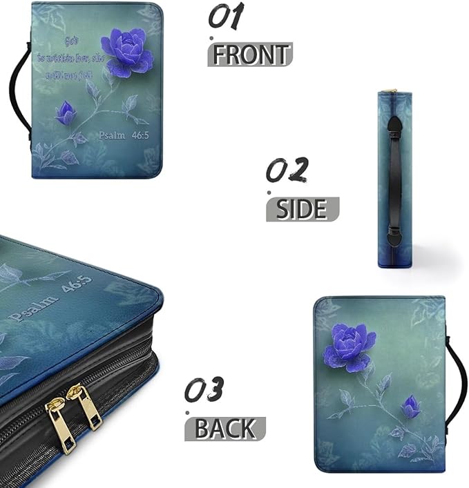 PU Bible Covers for Women Girls Small Bible Case with Handle Bible Bag with Leather Bookmark,Purple Flower Scripture