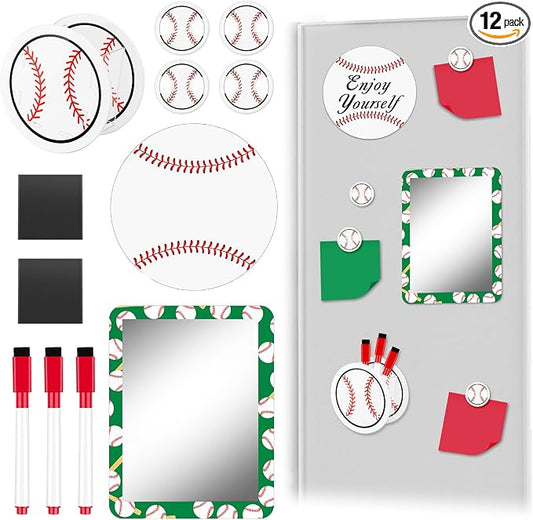 Demonwer 12 Pcs Locker Accessories Kit Baseball Themed Magnetic Whiteboard Mirror Pen Holder for Back to School Essentials Locker Decorations