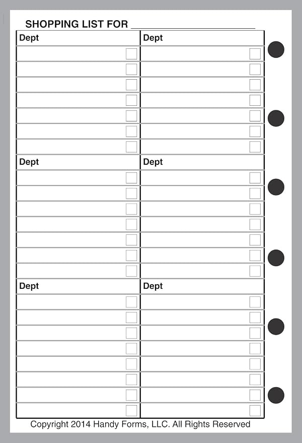 Pocket Size Shopping List, Sized and Punched for Pocket Notebook (3.25" x 4.75")