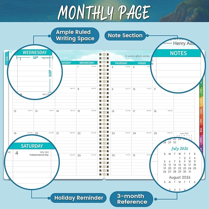 Teacher Planner 2026-2027 - Teacher Lesson Planner 2026-2027, 9" x 11", Jul.2026 - Jun.2027, Weekly & Monthly Lesson Plan Book for Teachers with Back pocket, Colorful Tabs