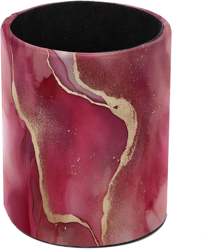 Pink Marble Pen Holder Pencil Organizer Cute Pencil Cup Desk Decor Makeup Brush Holder PU Multifunctional Office Supplies for Home Classroom School