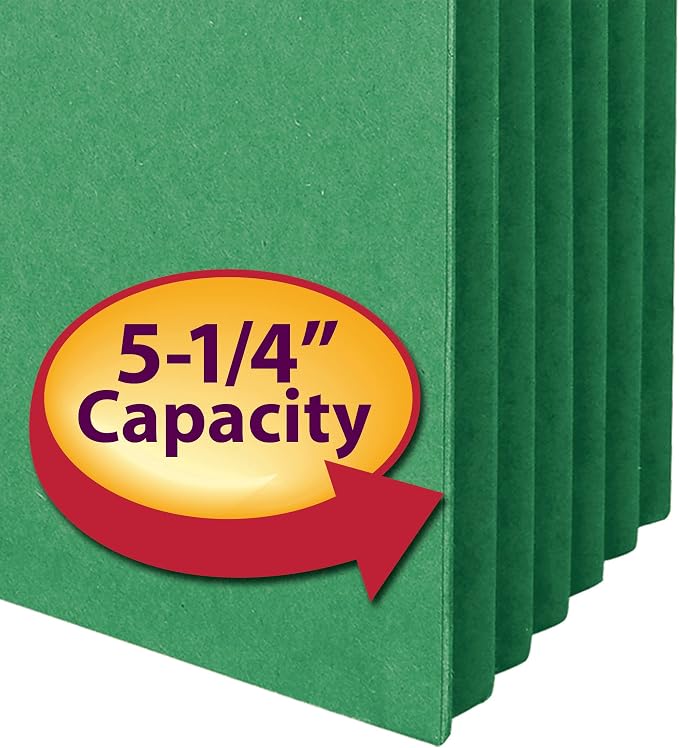 Smead File Pocket 74236, Straight-Cut Tab, 5-1/4" Expansion, Legal Size, Green, 10 per Box (74236) | (Pack of 5)