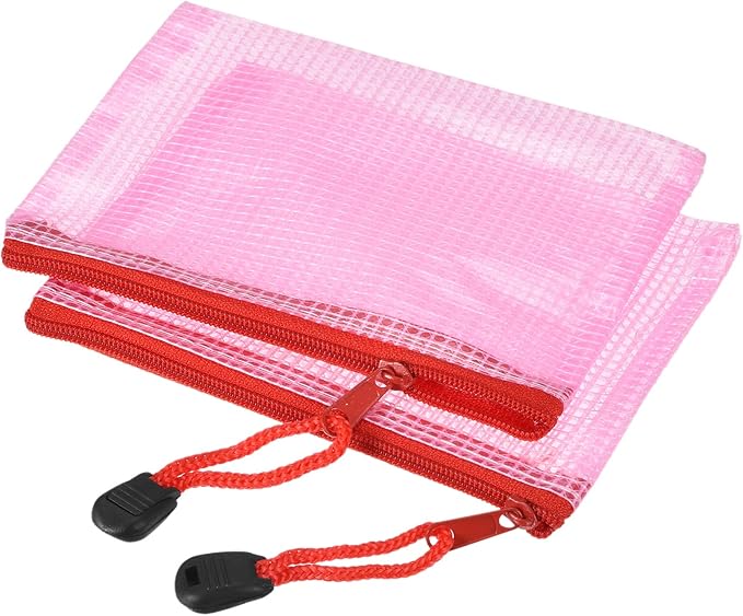 MECCANIXITY Mesh Zipper Bags, A6 Size File Document Pockets Bill Pouch Folders for Office Home Supply, Pink Pack of 3