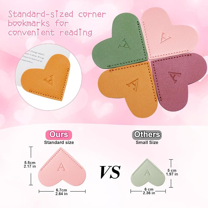 Personalized Initial Leather Heart Bookmark,Cute Corner Page Marker,Reading Accessories for Teachers Students Kids Book Lovers Women Gift,for School Office Home Supplies (P(4 Pcs))