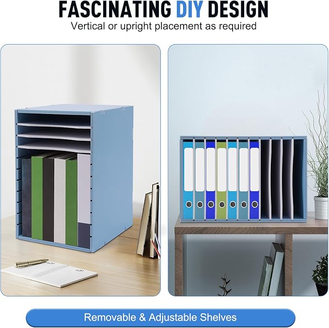 Adjustable Literature Organizer, 11 Compartment Vertical Office Mailbox, Desk File Organizer Desktop Sorter for Office, Home, Classroom