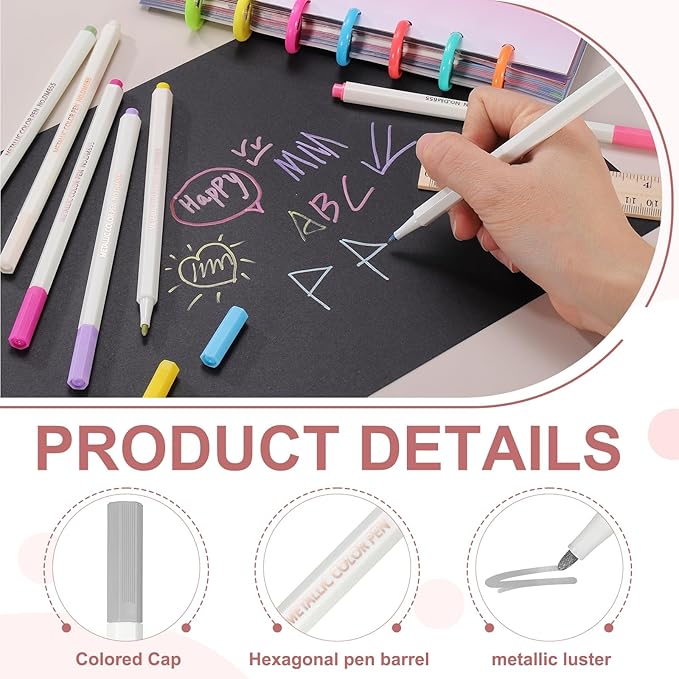 PATIKIL Metallic Marker Pens, 6Pcs Permanent Markers Medium Tip Quick Dry Paint Pen on Plastic Wood Stone Glass Canvas DIY Crafts Art Supplies for Drawing Writing Marking, Silver