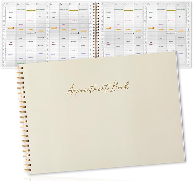 Maitys 2026-2027 Large 8 Column Salon Appointment Book 11.46 x 16.26 for Hairstylist Spa Business, Hourly Planner 15 Minute Interval, 200 Pages Undated 6 Am 9 Pm Spiral Bound Checklist Planner