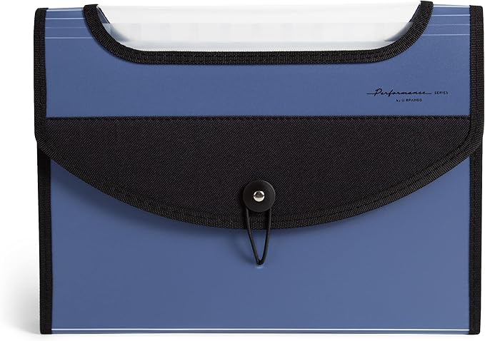 U Brands Expandable Blue 13-Pocket Performance Poly File Folder, Office Supplies, with Clear View Top