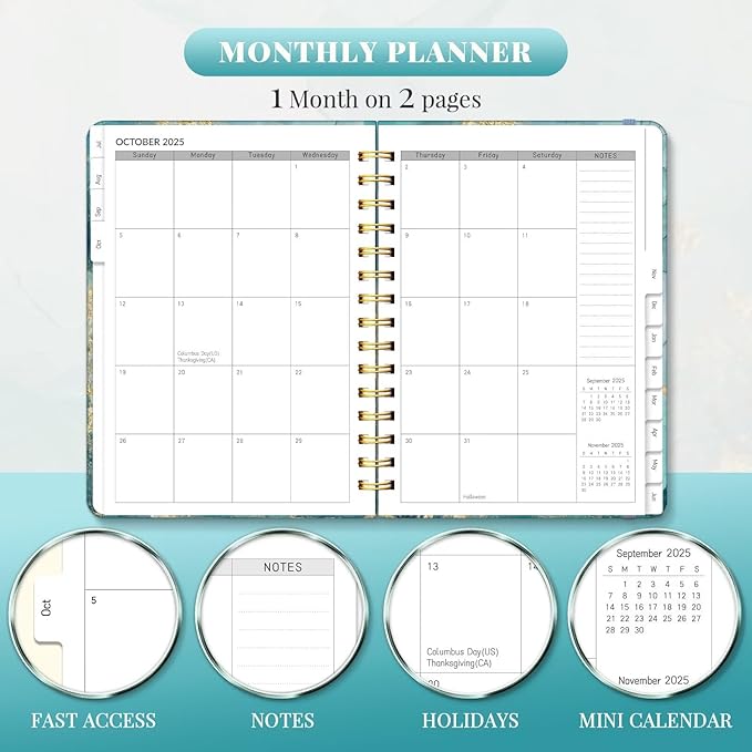 Lonely Oak Academic Planner 2025-2026, Daily Weekly and Monthly Calendar Planner 6.18" x 8.5" with Tabs, Spiral School Year A5 Agenda from JUL.2025 to JUN.2026 for Student and Teacher (Crey Marble)