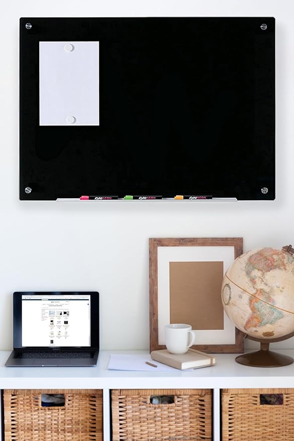 Audio-Visual Direct Magnetic Black Glass Dry-Erase Board Set - 40" x 30" - Includes Magnets, Hardware & Marker Tray