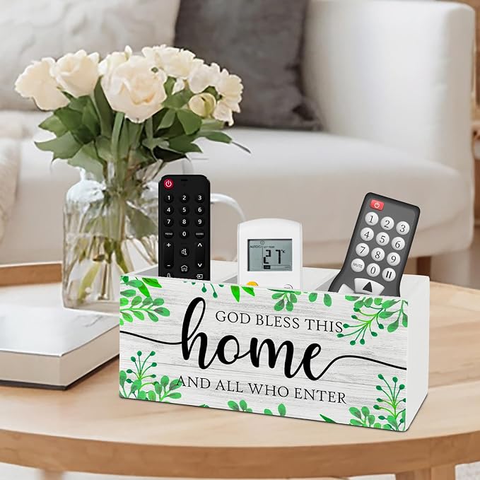 Christian Pen Pencil Holder Organizer for Desk Accessories, Bless This Home Bible Verse Wooden Box Sign Desk Decor for Home Office Decoration, Christian Gifts for Women Men, Housewarming Gifts