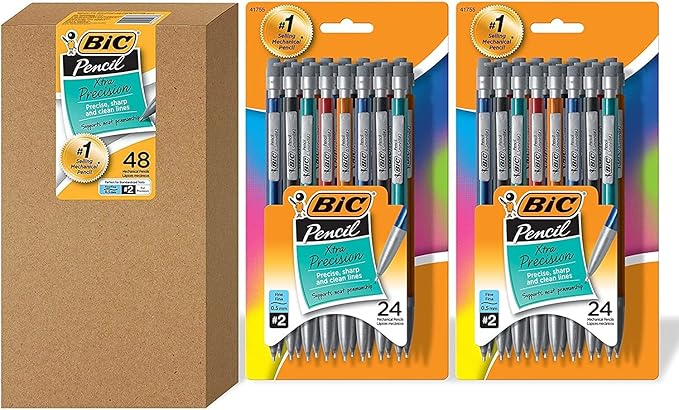 BIC Xtra-Precision Mechanical Pencil, Metallic Barrel, Fine Point (0.5mm), 48-Count