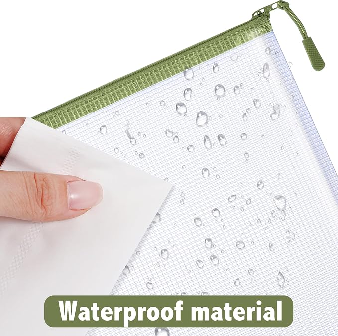 Feifeiya 24 Pack Sage Green Mesh Zipper Pouch Bags, A4 Size Clear Mesh Zipper Storage Bag Bulk for School Office Organization