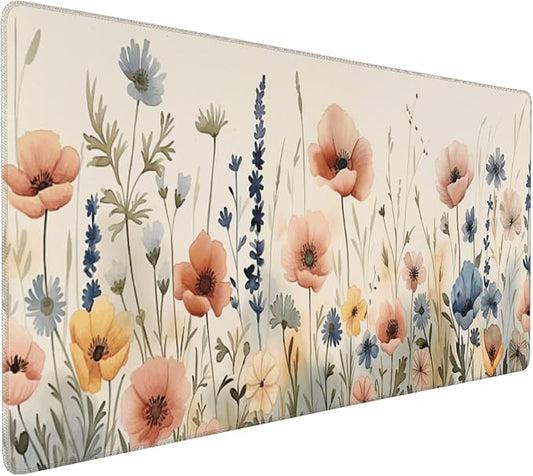 35.4" x 15.7" Watercolor Wildflower Extended Mouse Pad, Floral Botanical Desk Mat with Non-Slip Base, Water Resistant for Gaming & Office