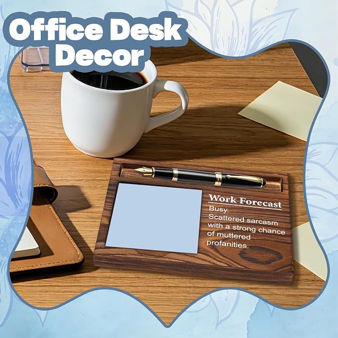 FOUGSTA Funny Office Gifts for Women, Gag Office Gifts for Women, Decor Present for Friend,Wooden Notepad Pen Holder With Funny Quotes,16.5 x 12 x 1.5 cm,XXN10