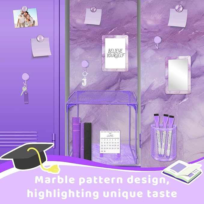 Denylo pro Purple Magnetic Locker Marble Theme Accessories Kit Include Back to School Essentials for Back to School Decorations Office Supplies