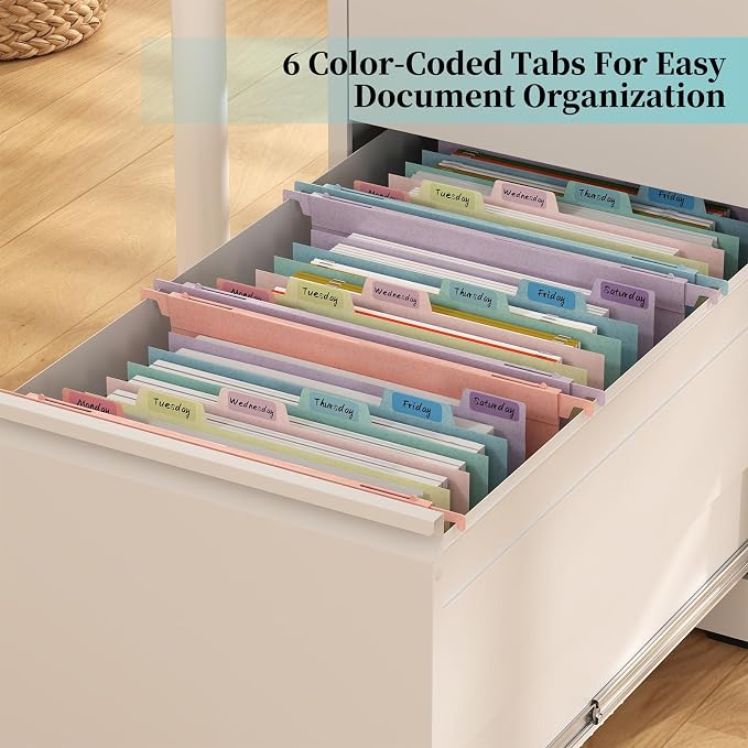 Expanding Hanging File Folders for Filing Cabinet, 7 Accordion Pockets, 1.2'' Expandable, Multi-Color Tabs, Letter Size, 50% Wheat Straw, 3 Pack (Assorted Pastel)