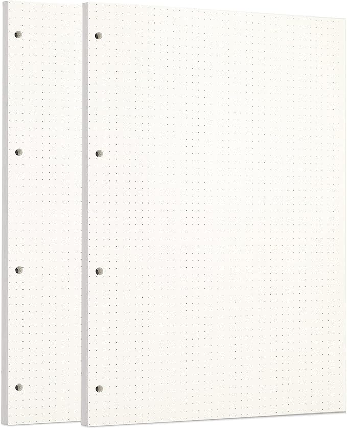 Zelten 2 Pack A4 90 Sheets/180 Pages Dotted Loose Leaf Punched Paper Refills Paper for 4 Hole Binder Personal Organizer Diary Notebook Refillable Planner