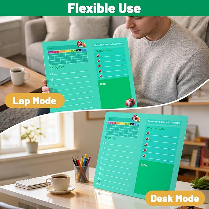 LeMotech Desktop Acrylic Dry Erase Board, 12x10 inches Weekly & to-Do List Planner, Tabletop Whiteboard with Stand, Office Supplies Includes 2 Markers & 1 Eraser, Green Football Pattern, 1 Pack