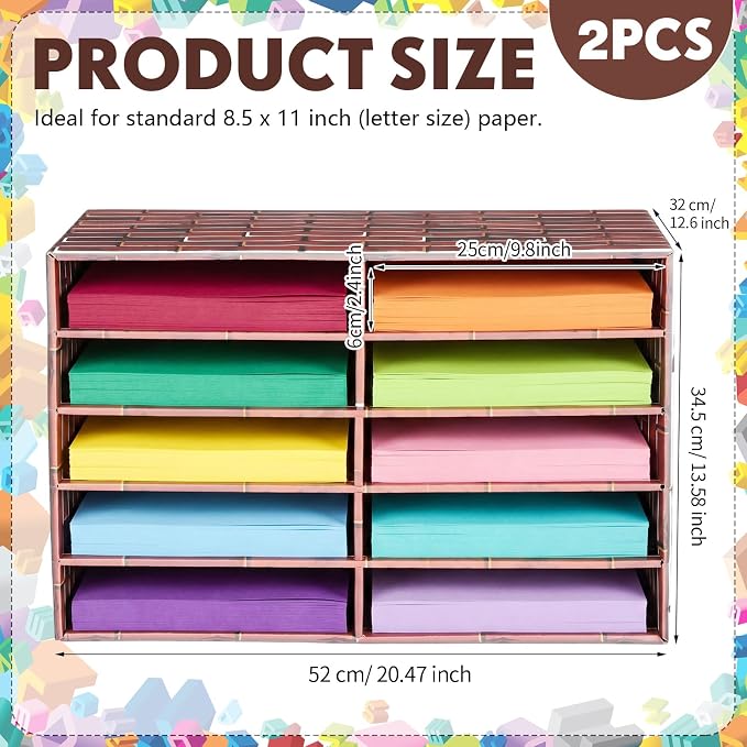 Dispowreath 2 Pack 10 Slots Construction Paper Storage, Classroom Mailboxes, Back to School Literature Cardboard Paper Organizer for Teacher, Office, 19.7 x 12.4 x 11.8 Inches (Red and Brown,Brick)