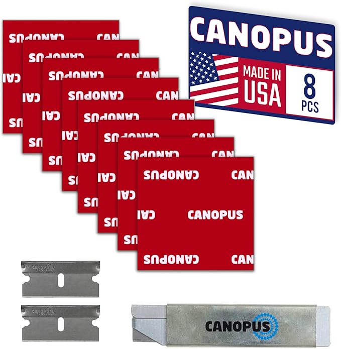 CANOPUS Mounting Square Tape Double Sided, Adhesive Pads Foam Tape, 5952 Roll, 8-PCs 1.5 in x 1.5 in Square Pack, with Box Cutter (1PC) and Razor Replacement (2PCs)