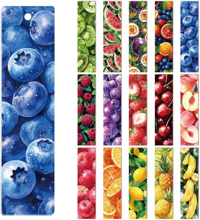 Peacoblue 30pcs UV DTF Bookmarks Transfer Stickers Wraps Fruit Series for Women Men Reading, Waterproof Bookmarkers Decal(No Blank Bookmarks) for Acrylic Plastic Metal Blank Bookmark