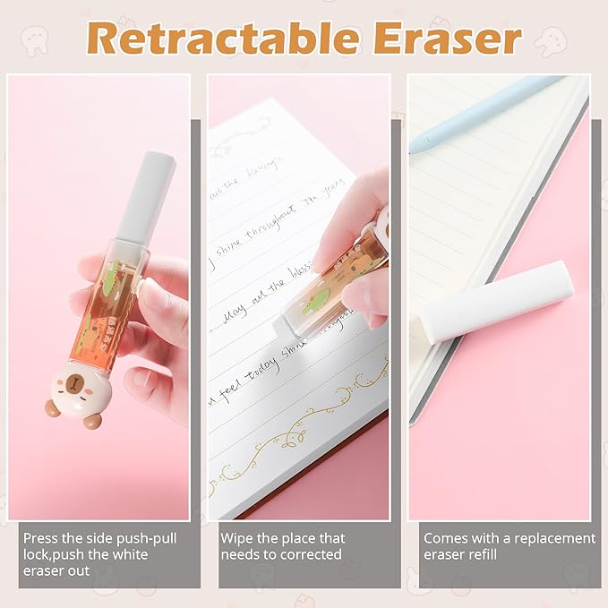9 Pcs Cute Capybara Stationary Set Kawaii School Supplies Japanese Stationery, Includes Pencil Sharpener, Eraser, Correction Tape, Glue Tape, Sticky Notes, Ruler, Scissors for Office School Supplies