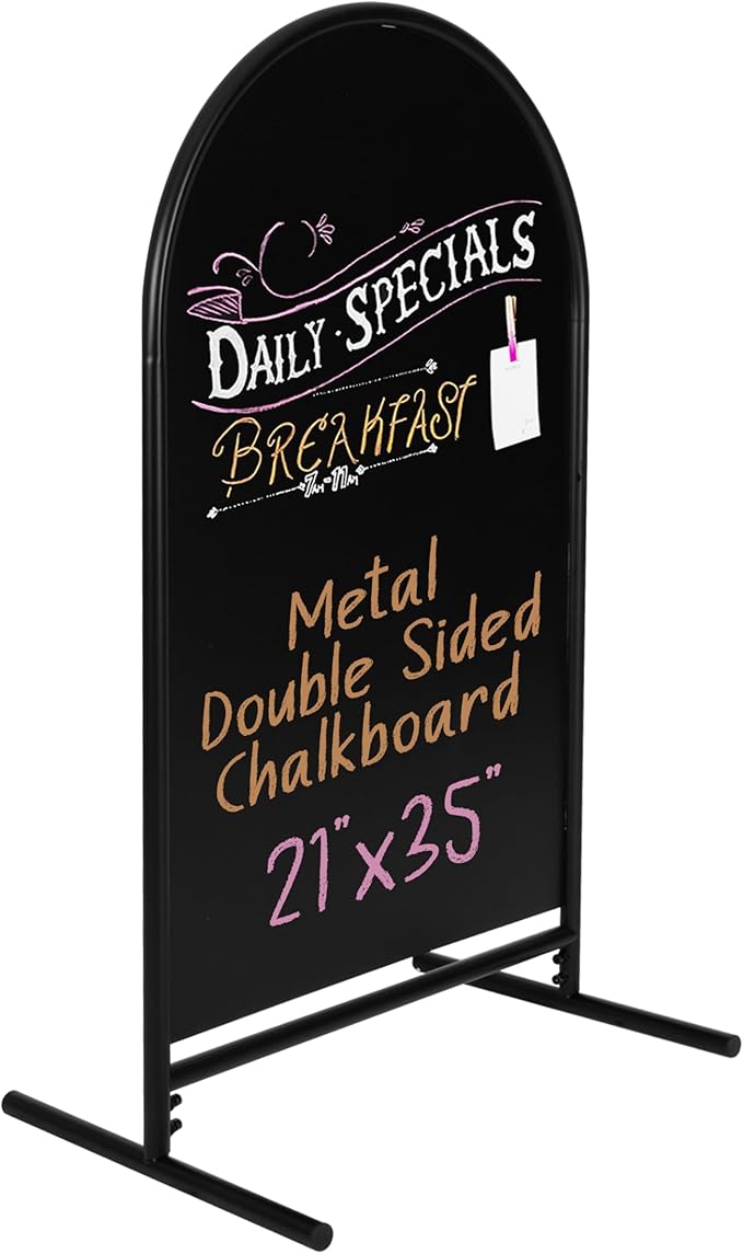 Ilyapa Metal Double Sided Swinging Chalkboard Sign - 21x35 inch Magnetic Sidewalk Sign - A Frame Chalkboard Alternative Menu Board for Restaurant