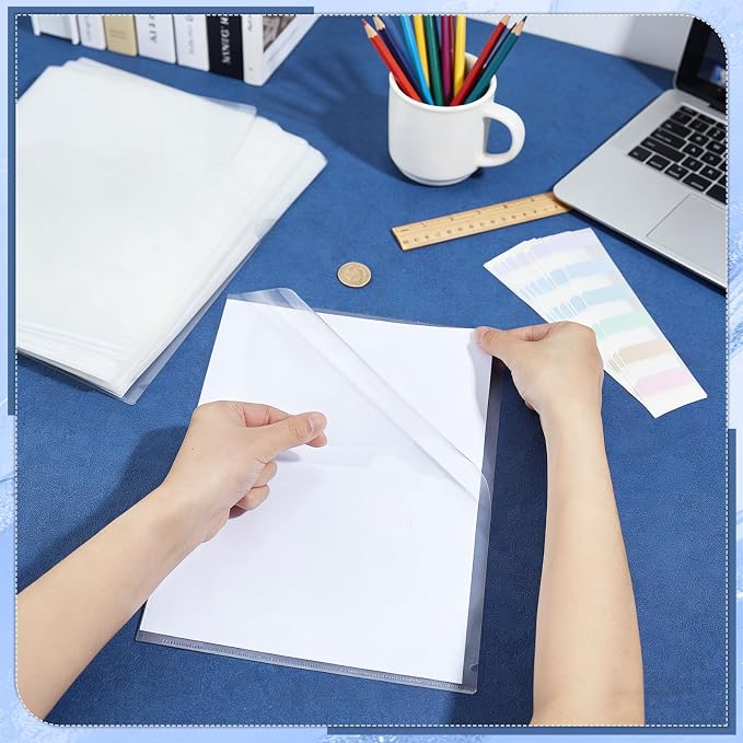 120PCS Clear Plastic Folders Document Protectors Sleeves Bulk with 120PCS Label Stickers Paper Filing Storage Organizes Folders for Office School Home Document Letter Protection, 7.9"X12"