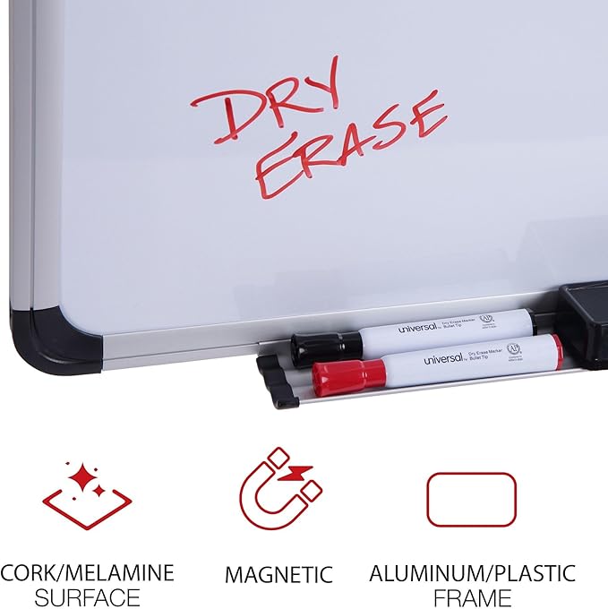 Universal Cork/Dry Erase Board, Melamine, 36" x 24, Black/Gray, Aluminum/Plastic Frame (43743)
