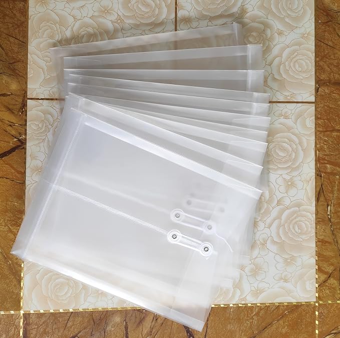 Letter A4 Size Poly String Envelope with Expandable Gusset,Clear Poly Reusable File Folders Project Paper Documents Organizer for Office School Home, 10 Pack