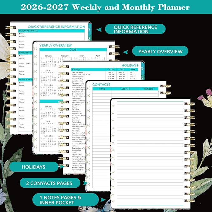 Planner 2026-2027 - Academic Planner 2026-2027, July 2026 - June 2027, 6.5” x 8.5”, Weekly and Monthly Planner, 26-27 Calendar Planner, Colorful Tabs, Back Pocket, Holidays, Hardcover