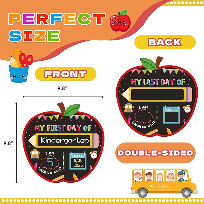 First Day of School Board Sign - Reusable Back to School Chalkboard Sign for Kids Boys Girls - 9.8" Double-Sided First and Last Day of Schools Board Gifts for Kindergarten Pre-K Preschool