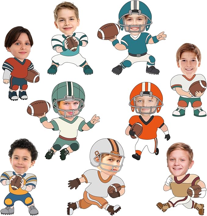 FYSUIMU 90 Pcs Football DIY Cutouts Sports Ball Cut-Outs Football Player Helmet Paper Cutting with 150 Pcs Glue Points for Crafts Birthday Party Classroom Bulletin Board Photo