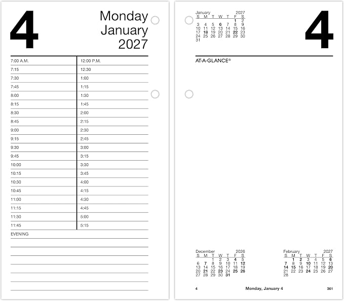 AT-A-GLANCE 2027 Desk Calendar Refill for E2100 Base, Daily Desk Pad Refill, 4.5" x 8", Standard, Loose-Leaf (E2105027)